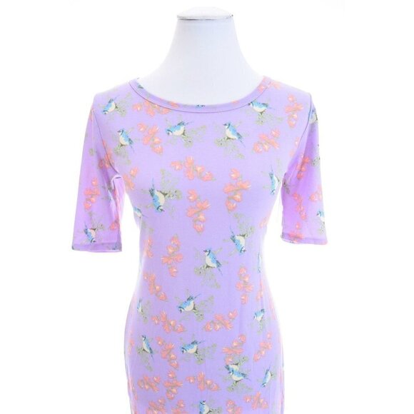 NWT LulaRoe Julia Purple Blue Bird Print Sheath Bodycon Dress Unicorn NEW Sz M - Picture 4 of 11
